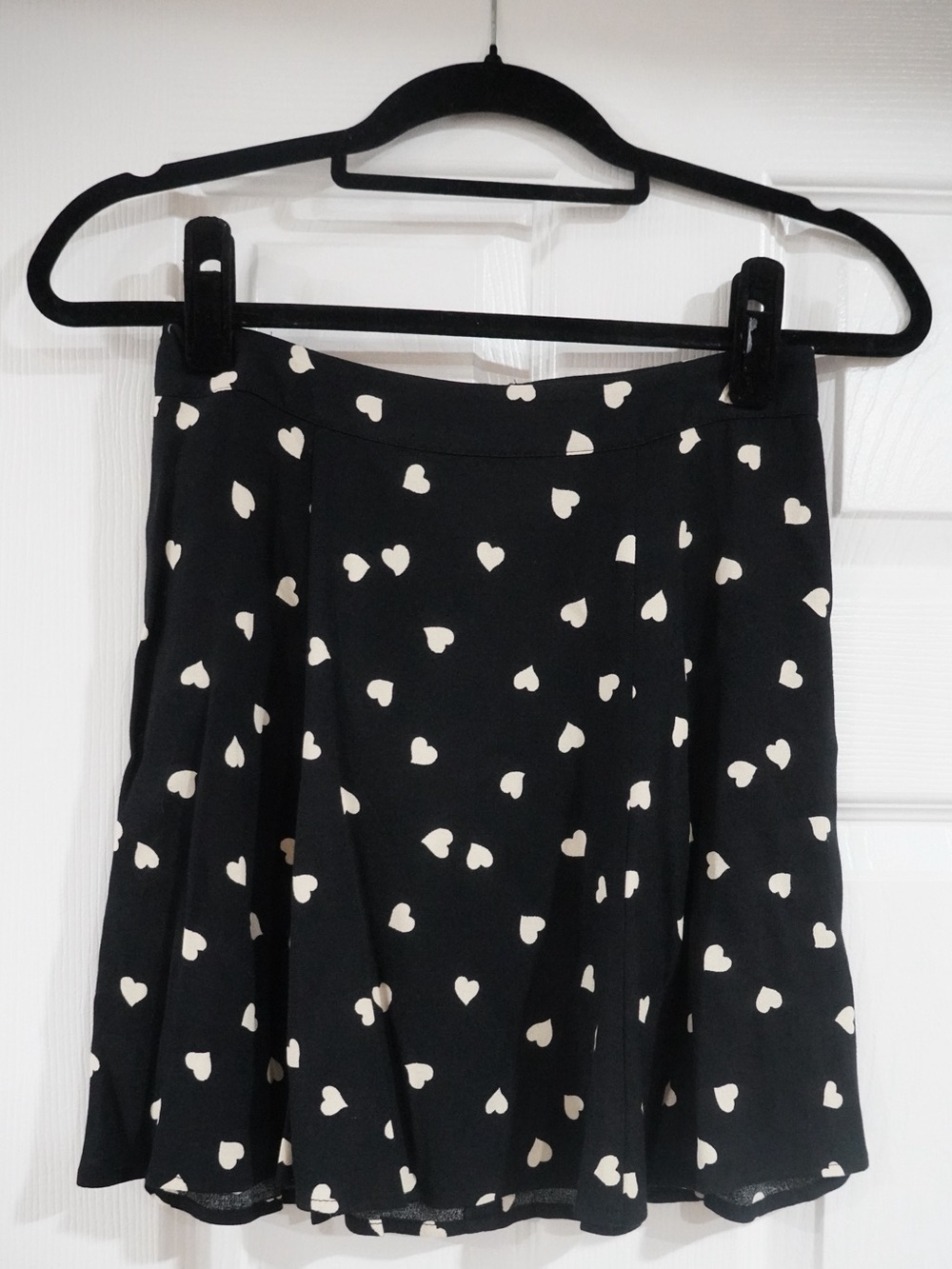 Reformation Black Skater Skirt with White Heart Print